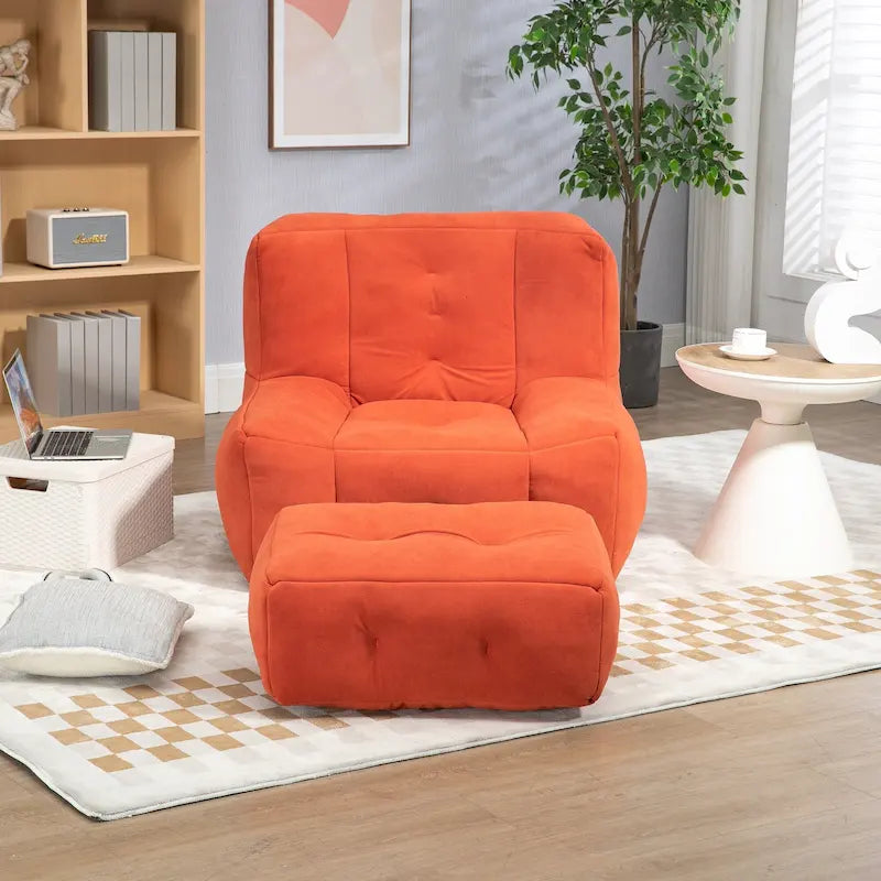 Fluffy bean bag chair with memory foam and ottoman