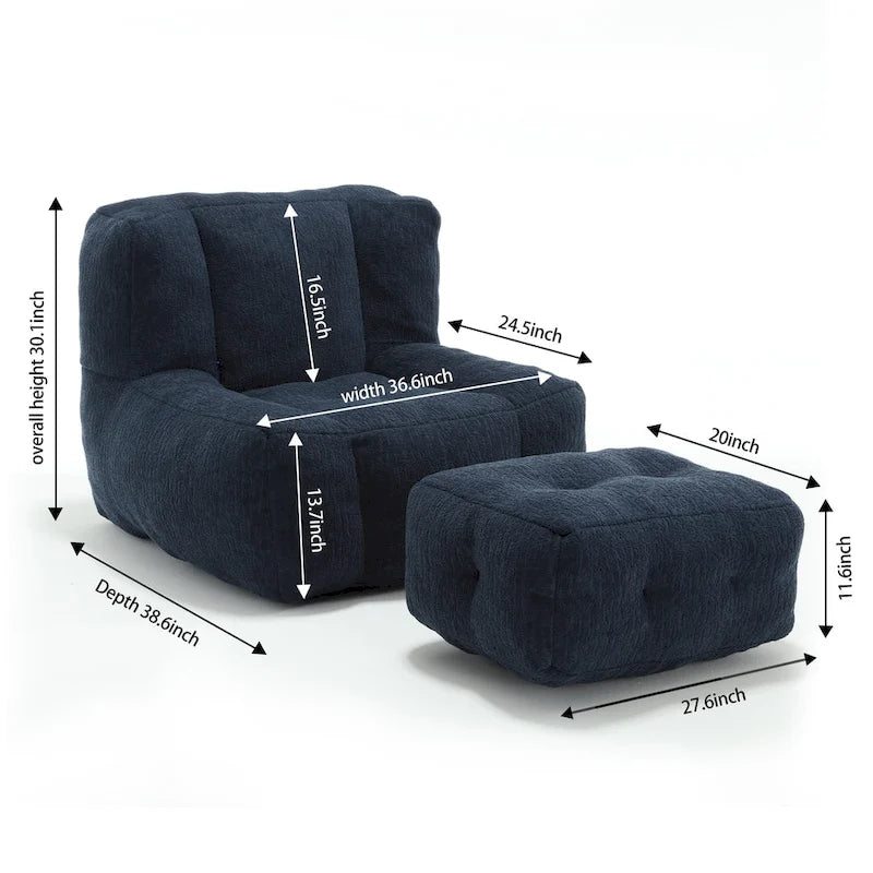 Fluffy bean bag chair with memory foam and ottoman