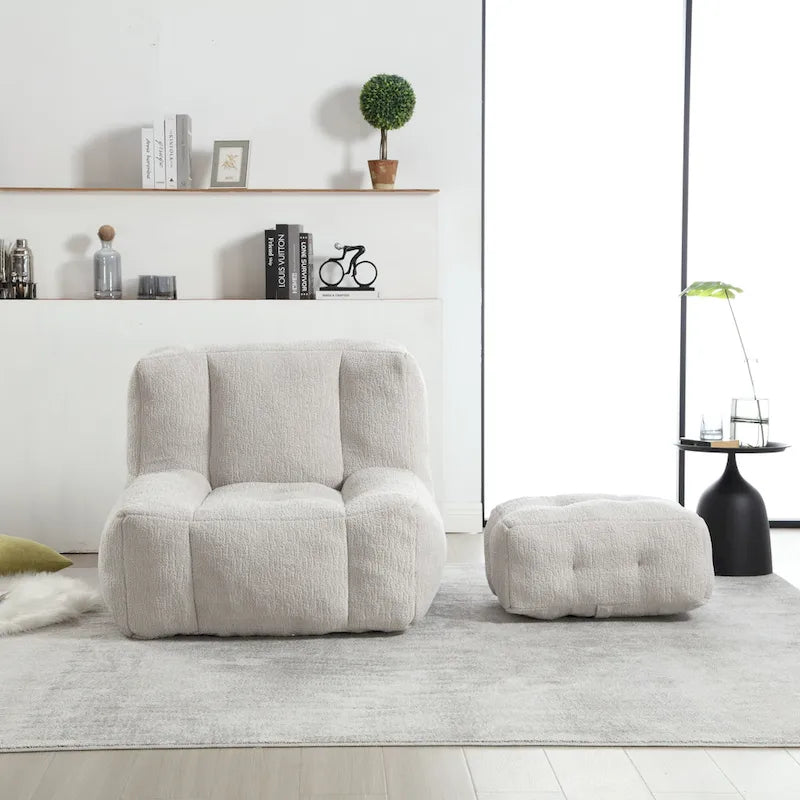 Fluffy bean bag chair with memory foam and ottoman