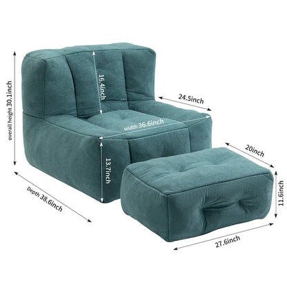 Fluffy bean bag chair with memory foam and ottoman
