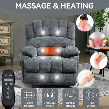 Chenille Large Electric Power Lift Massage &amp; Heat, USB Port,Pockets
