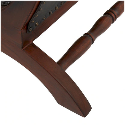 Teak Wood Handmade Upholstered Leather Accent Chair with Ottoman - Brown or Black - Roche River Decor