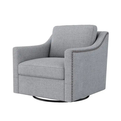 360 Degree Swivel Armchair Cotton linen fabric Ergonomic design Brass nail decorative armchair Living room chairs Black legs
