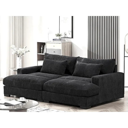 Luxury Sleeper Sofa with Soft Corduroy Upholstery Double Chaise Design Convertible to Twin Size Bed Extra Large