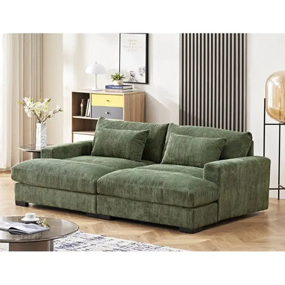 Luxury Sleeper Sofa with Soft Corduroy Upholstery Double Chaise Design Convertible to Twin Size Bed Extra Large