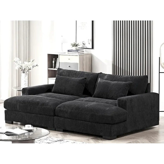 Luxury Sleeper Sofa with Soft Corduroy Upholstery Double Chaise Design Convertible to Twin Size Bed Extra Large