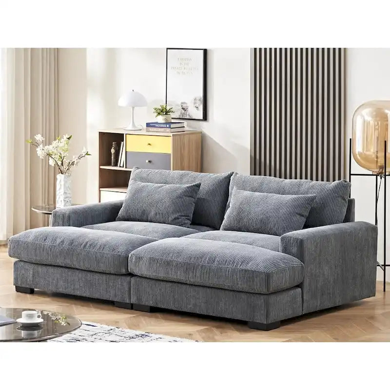 Luxury Sleeper Sofa with Soft Corduroy Upholstery Double Chaise Design Convertible to Twin Size Bed Extra Large