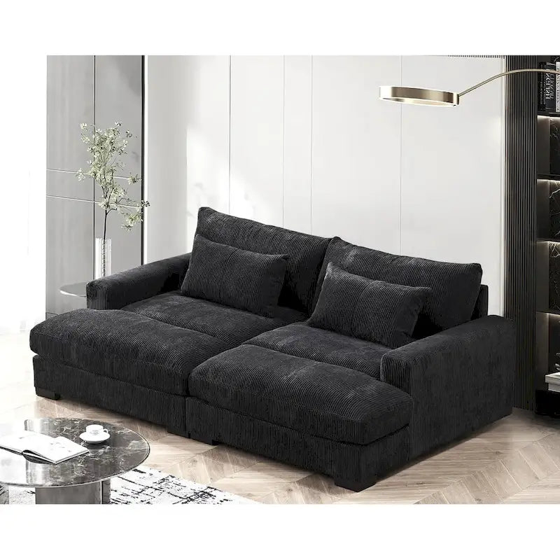 Luxury Sleeper Sofa with Soft Corduroy Upholstery Double Chaise Design Convertible to Twin Size Bed Extra Large