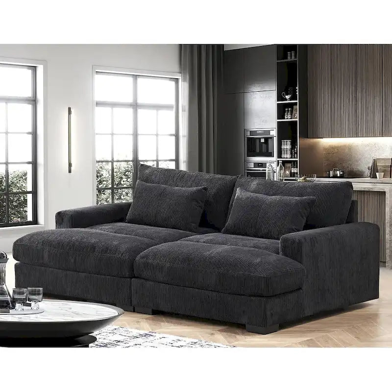 Luxury Sleeper Sofa with Soft Corduroy Upholstery Double Chaise Design Convertible to Twin Size Bed Extra Large
