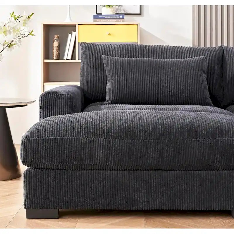 Luxury Sleeper Sofa with Soft Corduroy Upholstery Double Chaise Design Convertible to Twin Size Bed Extra Large