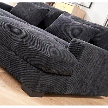 Luxury Sleeper Sofa with Soft Corduroy Upholstery Double Chaise Design Convertible to Twin Size Bed Extra Large