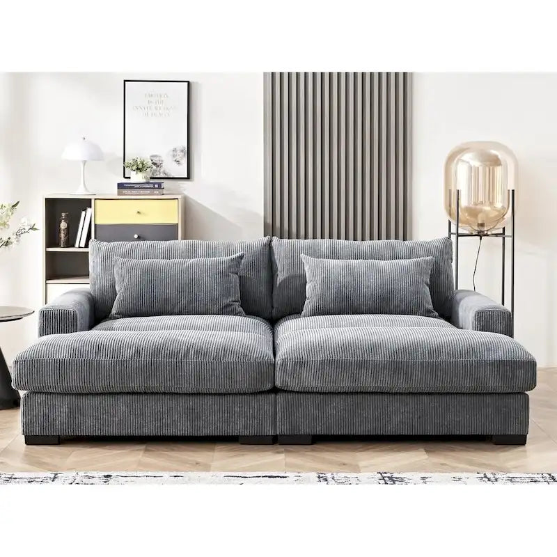 Luxury Sleeper Sofa with Soft Corduroy Upholstery Double Chaise Design Convertible to Twin Size Bed Extra Large