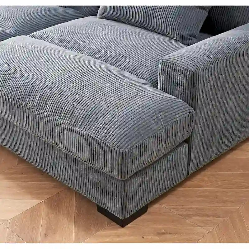 Luxury Sleeper Sofa with Soft Corduroy Upholstery Double Chaise Design Convertible to Twin Size Bed Extra Large