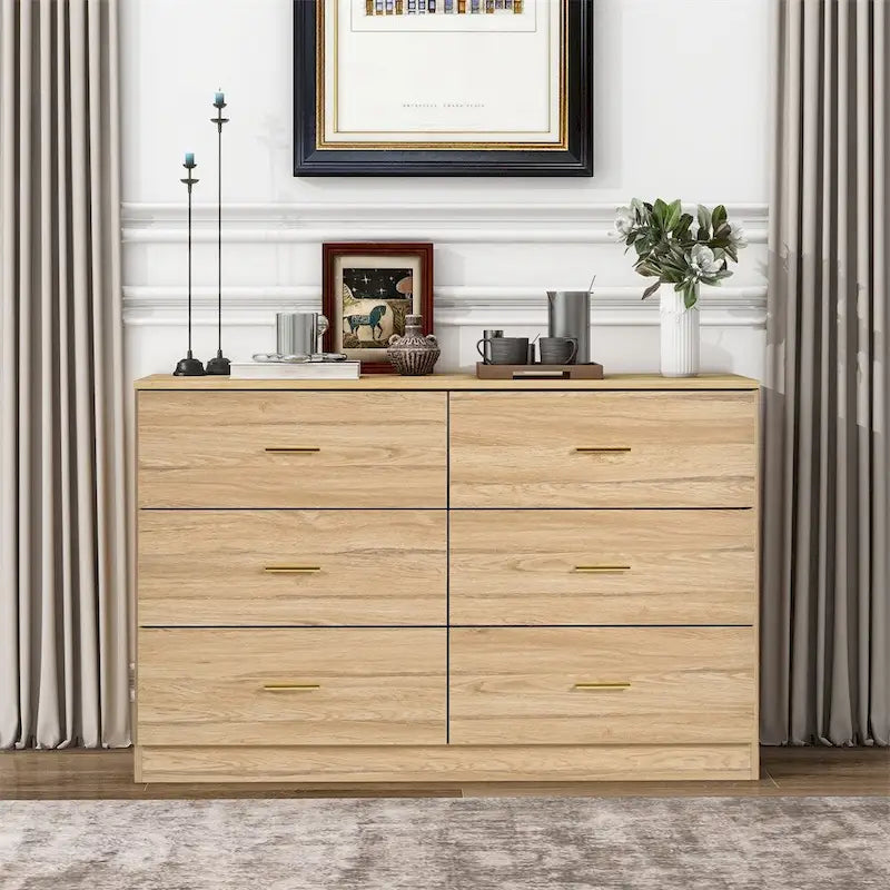 Modern 6-Drawer Dresser for Bedroom - Ample Storage Wide Chest of Drawers, Sturdy &amp; Safe