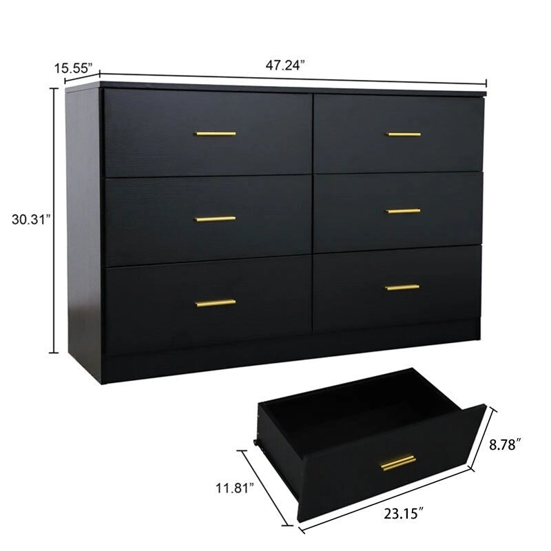 Modern 6-Drawer Dresser for Bedroom - Ample Storage Wide Chest of Drawers, Sturdy &amp; Safe