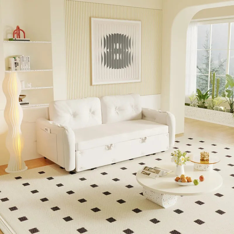 66.2 Queen Pull Out Sofa Bed with Storage and 2 Soft Pillows