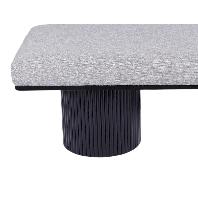 Upholstered Bench with Black Chunky Legs Light Gray Boucle Fabric Contemporary Style Bed-end Bench for Bedroom Living Room