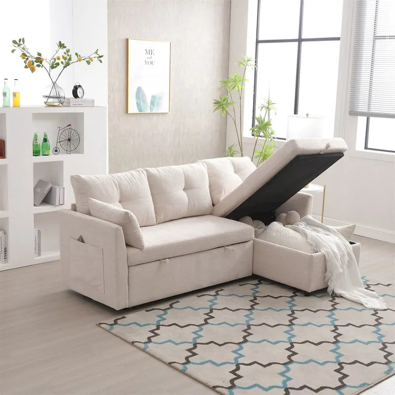 L-Shaped Modular Sectional Sofa with Reversible Chair and Storage