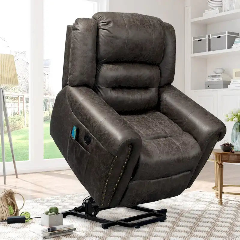 Faux Leather Oversized Power Lift Recliner Remote, Massage&amp; Heating