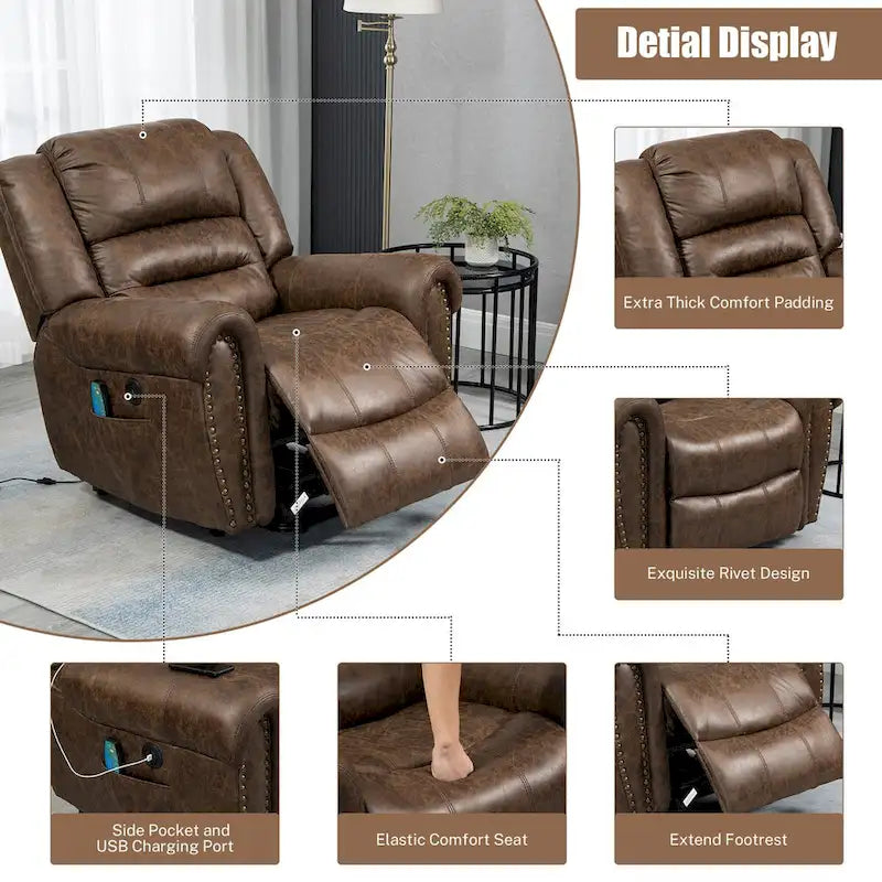 Faux Leather Oversized Power Lift Recliner Remote, Massage&amp; Heating