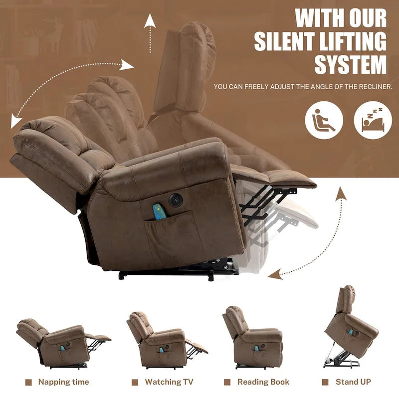 Faux Leather Oversized Power Lift Recliner Remote, Massage&amp; Heating