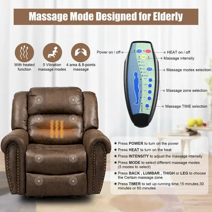 Faux Leather Oversized Power Lift Recliner Remote, Massage&amp; Heating