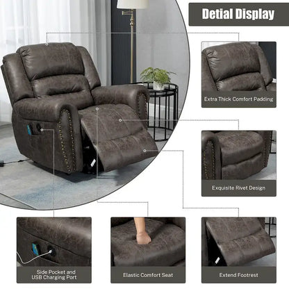 Faux Leather Oversized Power Lift Recliner Remote, Massage&amp; Heating