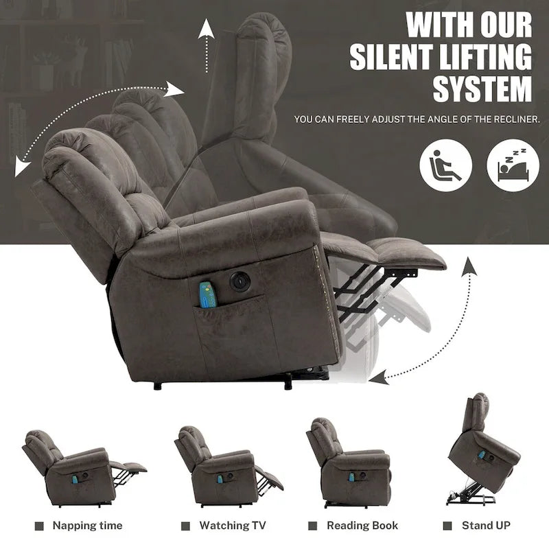 Faux Leather Oversized Power Lift Recliner Remote, Massage&amp; Heating
