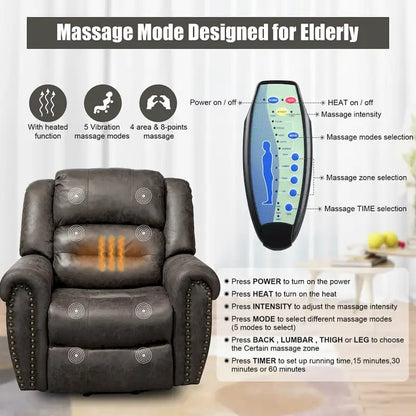 Faux Leather Oversized Power Lift Recliner Remote, Massage&amp; Heating