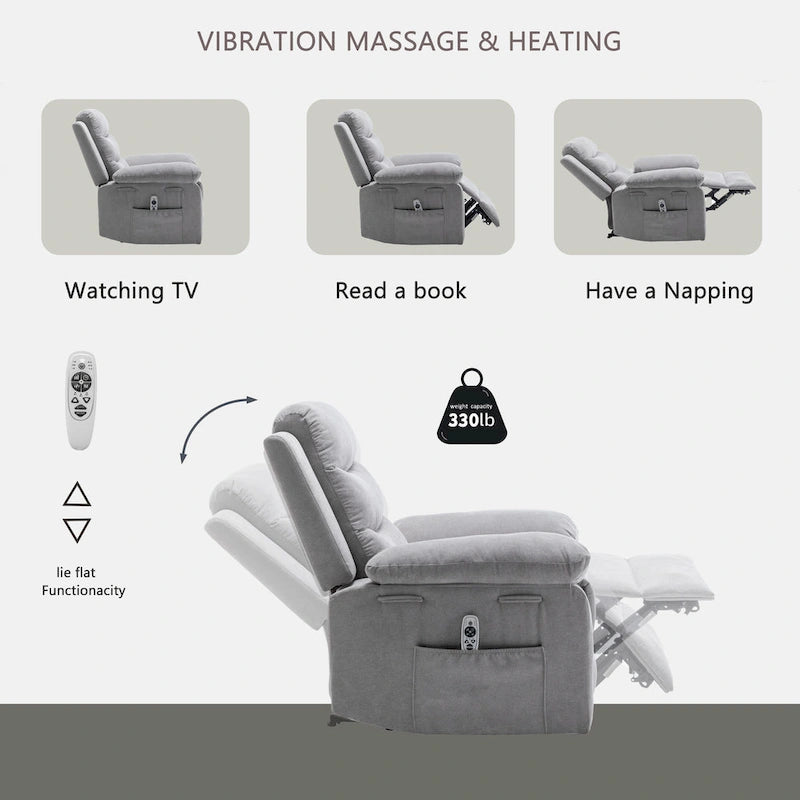 Electric recliner with seat heating and adjustable massage function