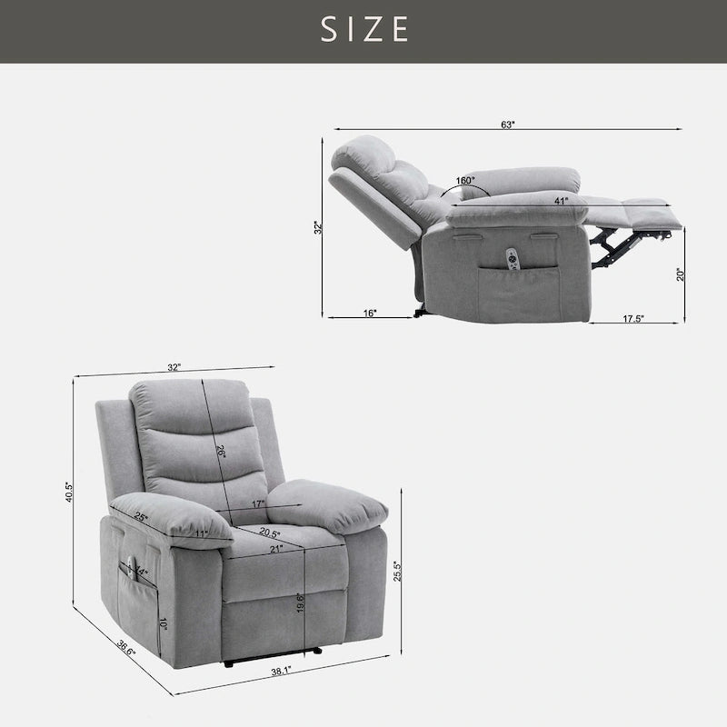 Electric recliner with seat heating and adjustable massage function