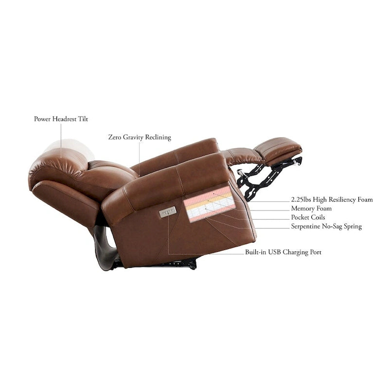 Hydeline Vienna Zero Gravity Power Recline and Headrest Top Grain Leather Recliner