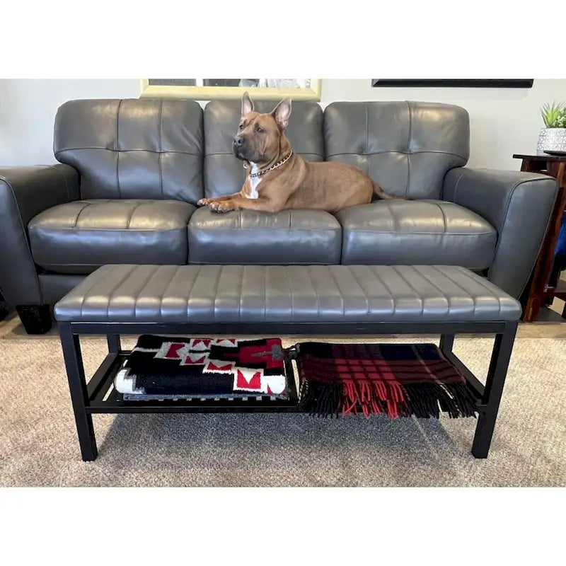 Solid Bamboo Ribbed Padded 40 Bench with Shelf