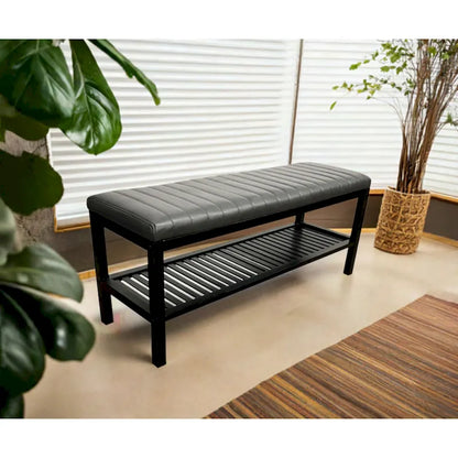 Solid Bamboo Ribbed Padded 40 Bench with Shelf