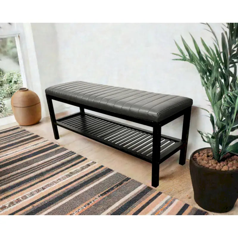 Solid Bamboo Ribbed Padded 40 Bench with Shelf