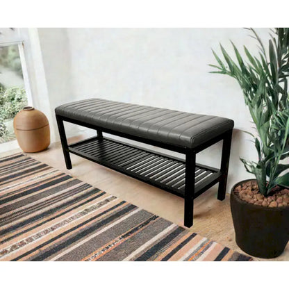Solid Bamboo Ribbed Padded 40 Bench with Shelf