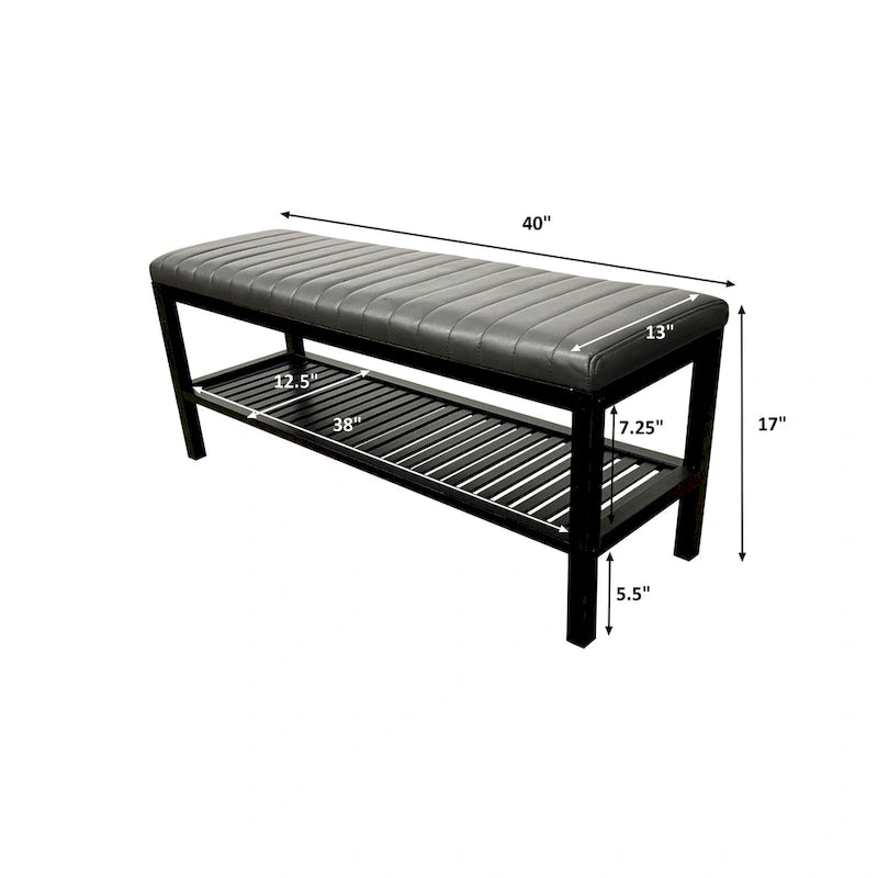 Solid Bamboo Ribbed Padded 40 Bench with Shelf