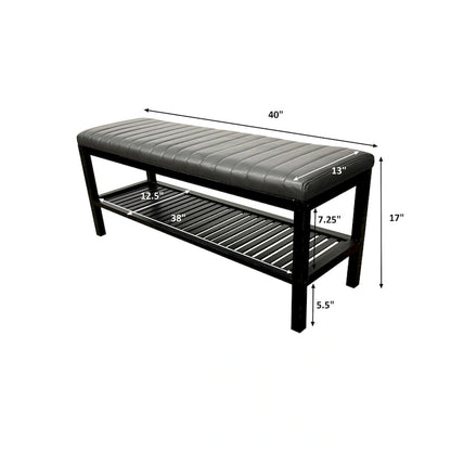 Solid Bamboo Ribbed Padded 40 Bench with Shelf