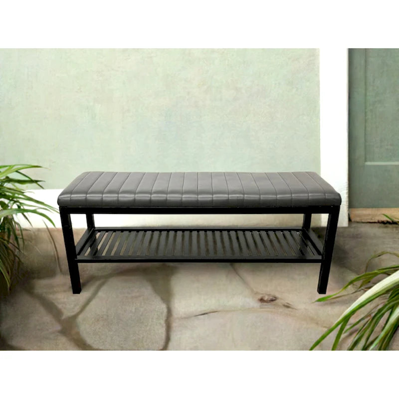Solid Bamboo Ribbed Padded 40 Bench with Shelf