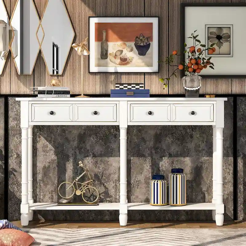 Console Table Sofa Table Easy Assembly with Two Storage Drawers and Bottom Shelf for Living Room, Entryway