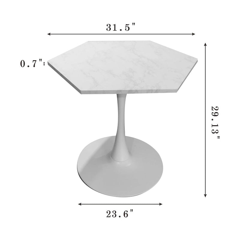 31.50 Modern Hexagonal Coffee Table with Printed Marble Top and Metal Base for Dining Room, Kitchen and Living Room