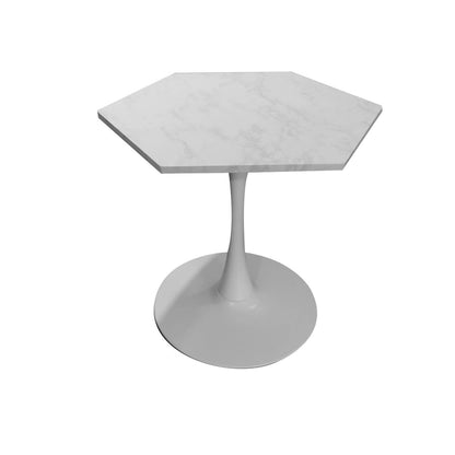 31.50 Modern Hexagonal Coffee Table with Printed Marble Top and Metal Base for Dining Room, Kitchen and Living Room