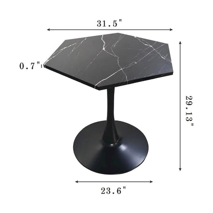 31.50 Modern Hexagonal Coffee Table with Printed Marble Top and Metal Base for Dining Room, Kitchen and Living Room