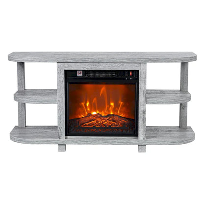 48 Light Gray Wood TV Stand with 18 Black Insert Electric Fireplace
