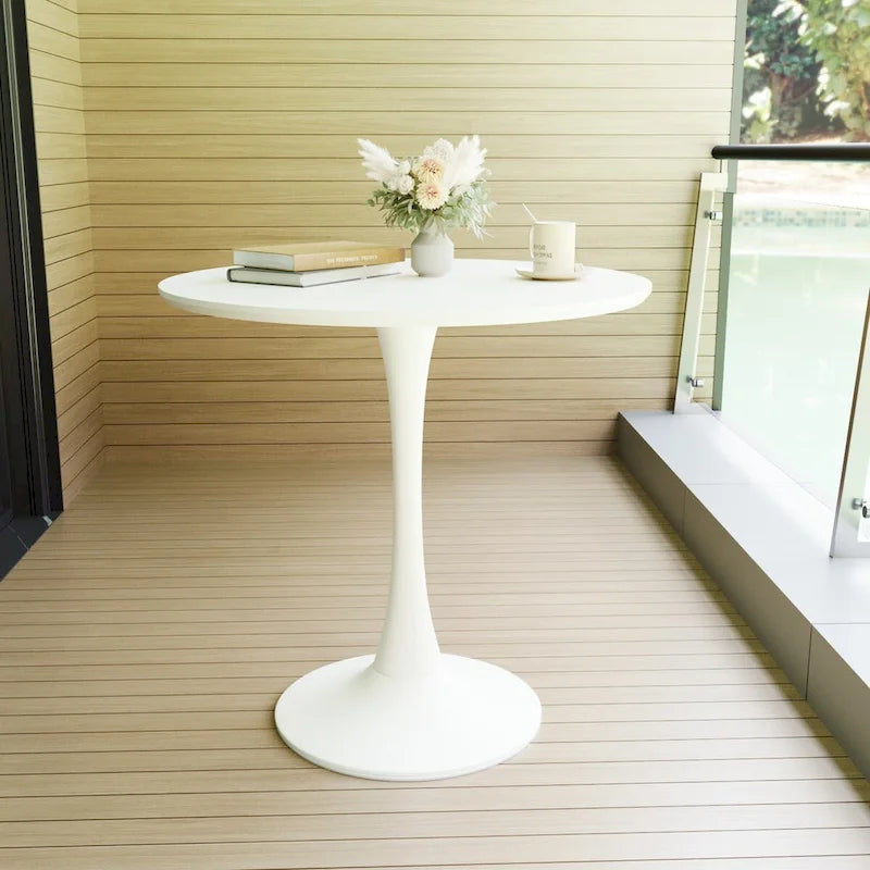 Round Dining Table, 31.5 Tulip Table Kitchen Dining Table 2-4 People with MDF Table Top &amp; Pedestal Base, End Table