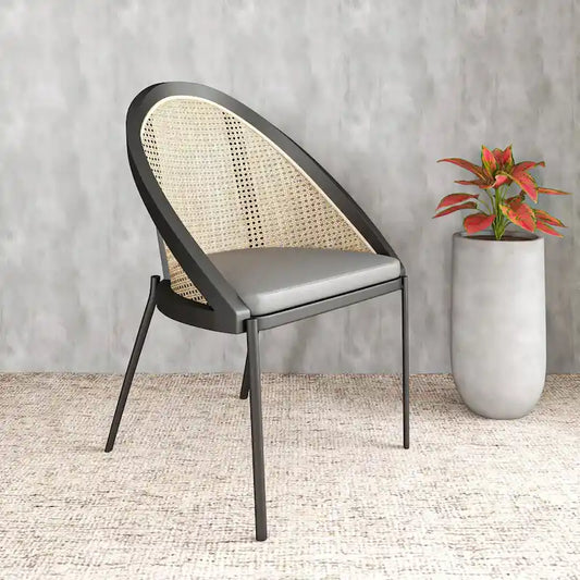 Urbane Modern Stylish Dining Chair with Leather Seat and Wicker Back for Dining Room & Kitchen