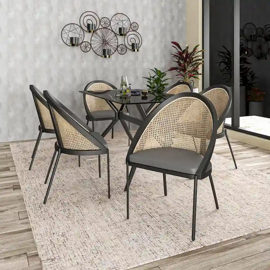 Urbane Modern Stylish Dining Chair with Leather Seat and Wicker Back for Dining Room &amp; Kitchen