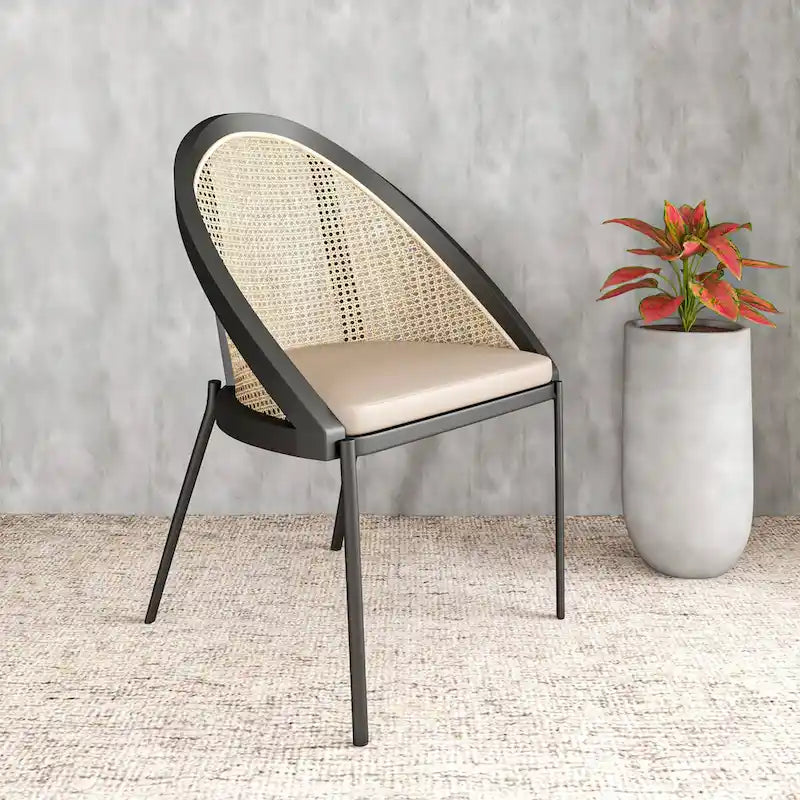 Urbane Modern Stylish Dining Chair with Leather Seat and Wicker Back for Dining Room &amp; Kitchen