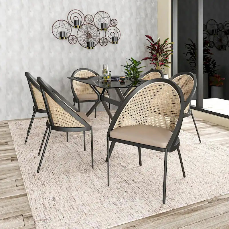 Urbane Modern Stylish Dining Chair with Leather Seat and Wicker Back for Dining Room &amp; Kitchen