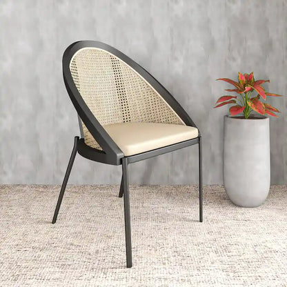 Urbane Modern Stylish Dining Chair with Leather Seat and Wicker Back for Dining Room &amp; Kitchen